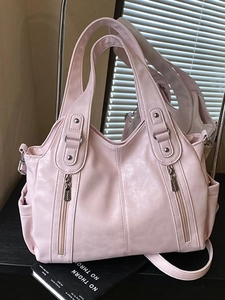 Sac Cabas Femme Grande Capacité Rétro en Cuir PU Sac à Bandoulière Avec Plusieurs Poches Et Fermetures Éclair en Métal Mode