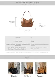 Tableau des tailles et options de couleurs pour le grand sac vintage en cuir PU souple