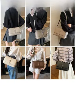 Detailed views of vintage square crossbody bags showing premium lychee grain leather texture