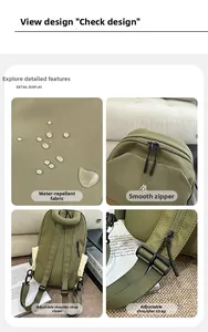 Detail view of water-resistant fabric and smooth zippers on a green travel backpack
