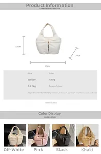 Detailed size guide and specifications for the quilted bubble bucket handbag in four colors