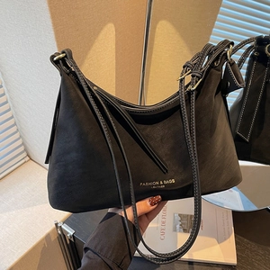 Sac Bandoulière Rétro en Cuir PU pour Femmes Sac Dumpling Décontracté avec Surpiqûres Contrastées Bandoulière Réglable à Main