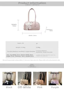 Detailed view of women Boston bag sizes and colors including lace bow design specs