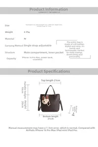 Spécifications détaillées de taille pour le sac seau marron avec pendentif ours et dimensions