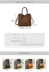 Detailed size specifications and material chart for the luxury PU leather crossbody tote bag