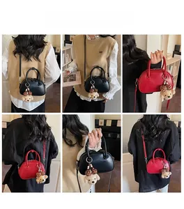 Six-way layout showing models wearing the vintage Boston bowling bag in black and red
