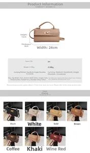 Detailed size chart and multi-color options for the PU leather crossbody handbag