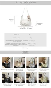 Size guide for large capacity PU leather tote bag showing dimensions and color options