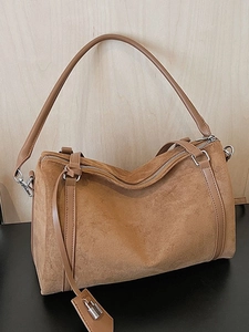 Borsa Tote da Donna Grande Capacità in PU Texture Scamosciata Borsa a Tracolla con Chiusura Argento per il Lavoro Quotidiano