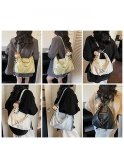 Multi-way backpack and shoulder bag for women shown in four versatile colors with charms