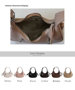 Détails de la poche interne du sac en croissant et six variantes de couleurs disponibles