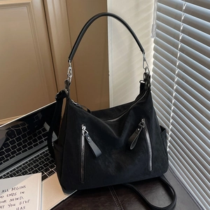 Sac Hobo en Cuir PU pour Femmes Rétro Grande Capacité Sac Bandoulière Avec Double Fermeture Éclair Pour École Navette