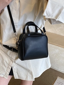 Chic black PU leather square handbag with adjustable shoulder strap for women
