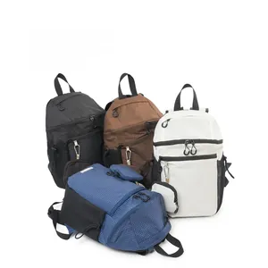 Waterproof nylon backpacks in four colors showing checkered pattern and storage compartments