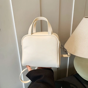 Minimalist PU Leather Small Square Handbag For Women Solid Color Casual Top Handle Crossbody Bag With Shoulder Strap
