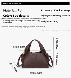 Size chart showing 29cm width PU crossbody cloud bag dimensions and 12cm handle height