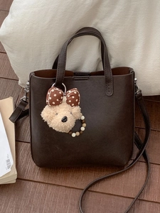 Petit Sac Seau Bandoulière en Cuir PU Style Coréen pour Femmes Charme d'Ours en Peluche Mignon Sac à Main Fourre-Tout Rétro