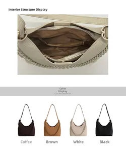 Detail view of interior zip pocket and four color options for the leather hobo bag