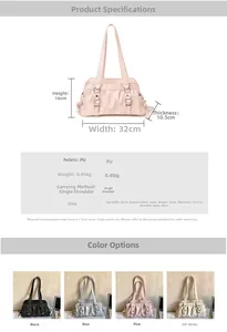 Detailed size specifications for a stylish pleated PU leather shoulder bag with dimensions