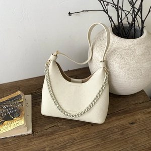 Women Retro Lychee Pattern Hobo Bag With Chain Decoration Minimalist Synthetic Leather Shoulder Crossbody Bag For Daily Commute