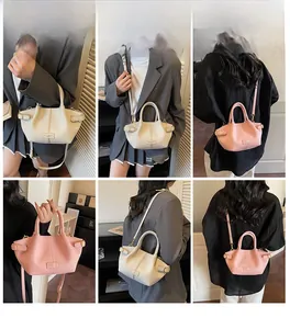 Tragevarianten der Shopper Tasche mit Litchi-Struktur in Beige und Rosa für Damen