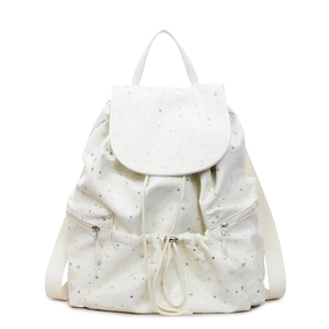 Chic pearl white backpack with silver star pattern and drawstring closure for women