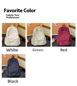 Detail view of stylish canvas backpack showing white, green, red, and black color options