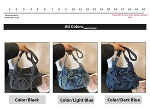 Detailed comparison of denim hobo bags in black, light blue, and dark blue wash