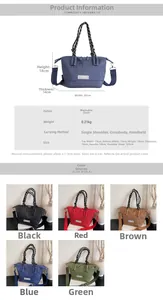 Detailed dimension chart and material specs of the multi-pocket plaid patterned handbag