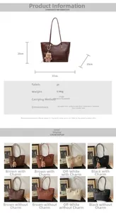 Detailed technical diagram of PU leather tote bag showing size specs and color options