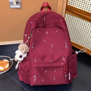 Korean Style Oxford Cloth Student School Backpack With Bear Pendant Lightning Print Waterproof Large Capacity Casual Travel Bag