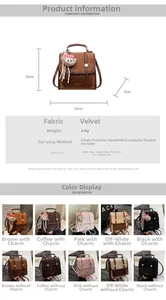 Detailed size chart and multi-color collage of the vintage student backpack