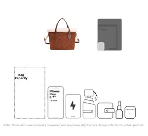 Detail view of brown plush bucket bag showing large capacity for essentials