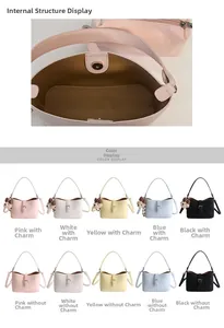 Detailed comparison of trendy litchi grain PU shoulder bags in five colors with bear charm