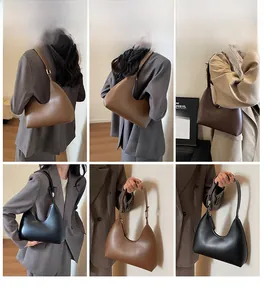 Vues multiples des sacs hobo croissants en noir, café et marron avec un design minimaliste