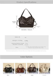 Detailed size specifications and color options for the large vintage crossbody tote bag