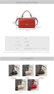 Detailed size specifications for the vintage crocodile pattern handbag with PU material
