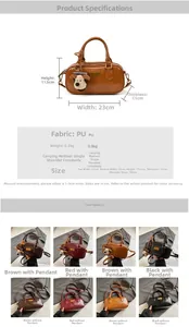 Detailed size specifications and color comparison of the retro PU bowling shoulder bag
