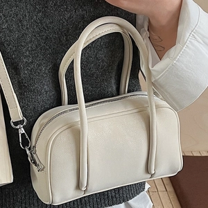 Elegante borsa a mano vintage color crema con manici lunghi e tracolla rimovibile da donna