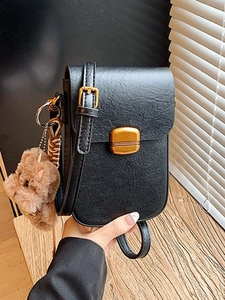 Vintage PU Leather Crossbody Cell Phone Bag For Women With Plush Bear Pendant Retro Litchi Pattern Small Shoulder Bag