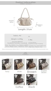 Detailed size chart for pleated PU shoulder bag with 31x20x10cm dimensions and colors