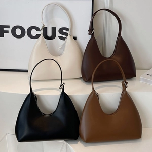 Sac Hobo Demi-Lune Vintage pour Femmes Minimaliste Cuir Synthétique Sac Sous le Bras Sac à Bandoulière Couleur Unie Sac à Main