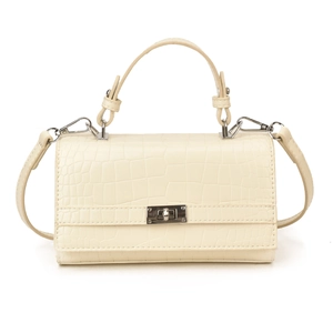 Retro crocodile pattern handbag in creamy white with silver metal twist lock closure