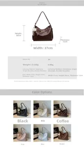 Detailed size specifications and color options for large vintage PU leather tote backpack