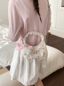 Sac bandoulière floral avec poignée nuage, nœud et charme lapin en peluche