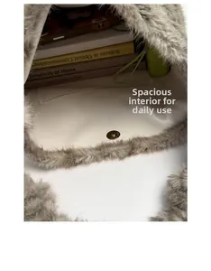 Macro view of the spacious leopard faux fur tote interior with a magnetic snap closure