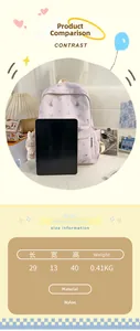Size information and dimensions chart for the pink nylon school backpack with silver butterfly