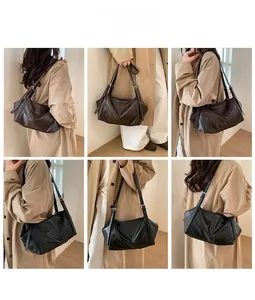 Detail view of versatile PU leather tote bags in dark coffee and black colors for daily wear