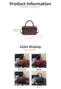 Detailed size chart 20x12x7cm showing the small square crossbody bag in four classic colors