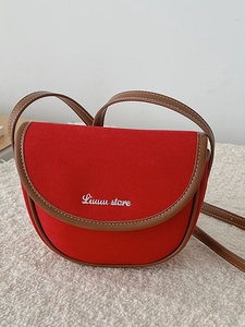 Vintage Women Canvas PU Leather Patchwork Saddle Bag Casual Crossbody Shoulder Bag With Contrast Color Letter Embroidery